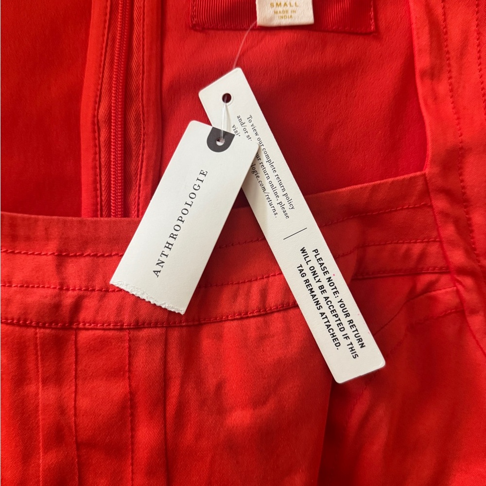 Anthropologie Orange/coral and White Polka Dot Mini Dress with pockets - Picture 4 of 5